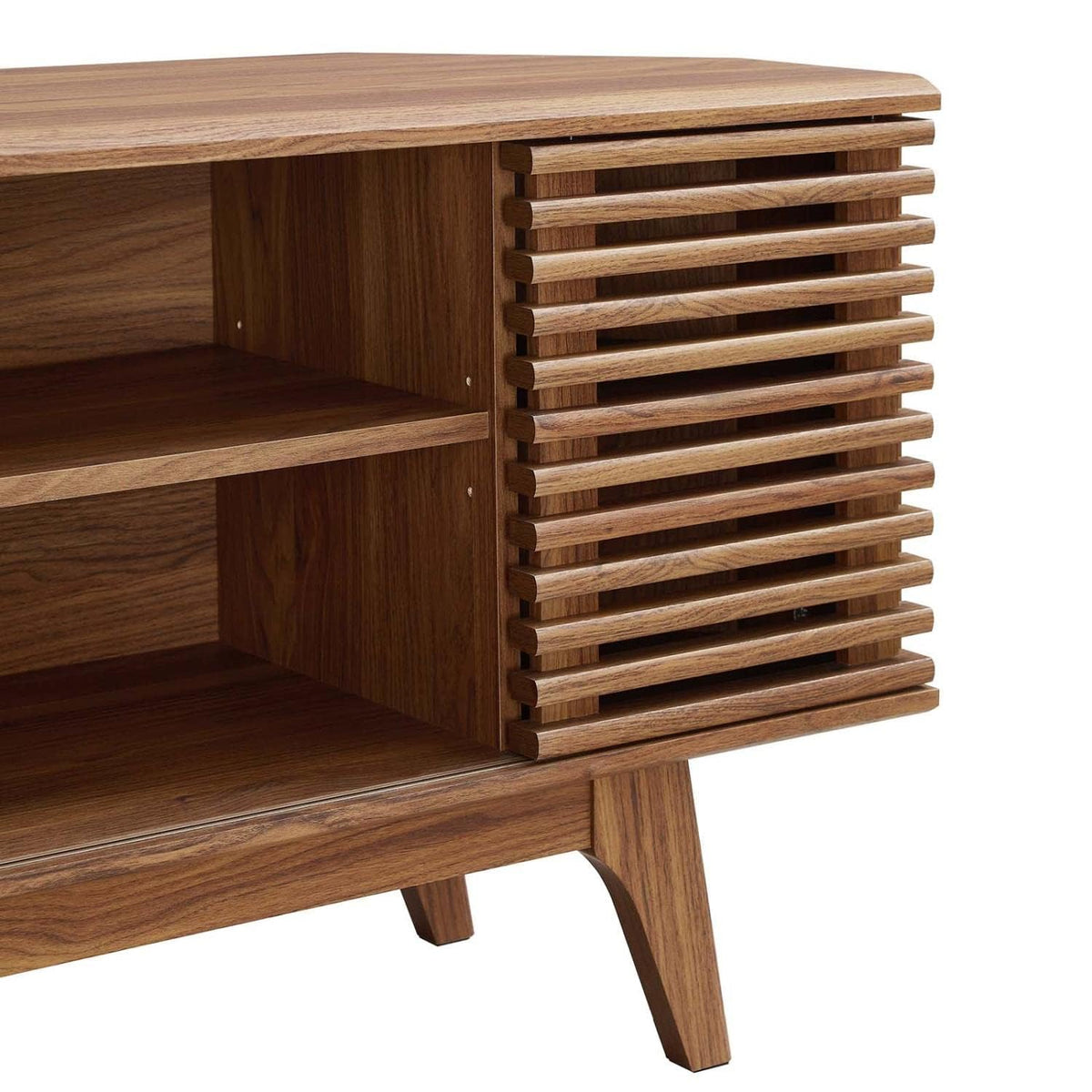 46 in Walnut Corner TV Stand with Sliding Doors A97484