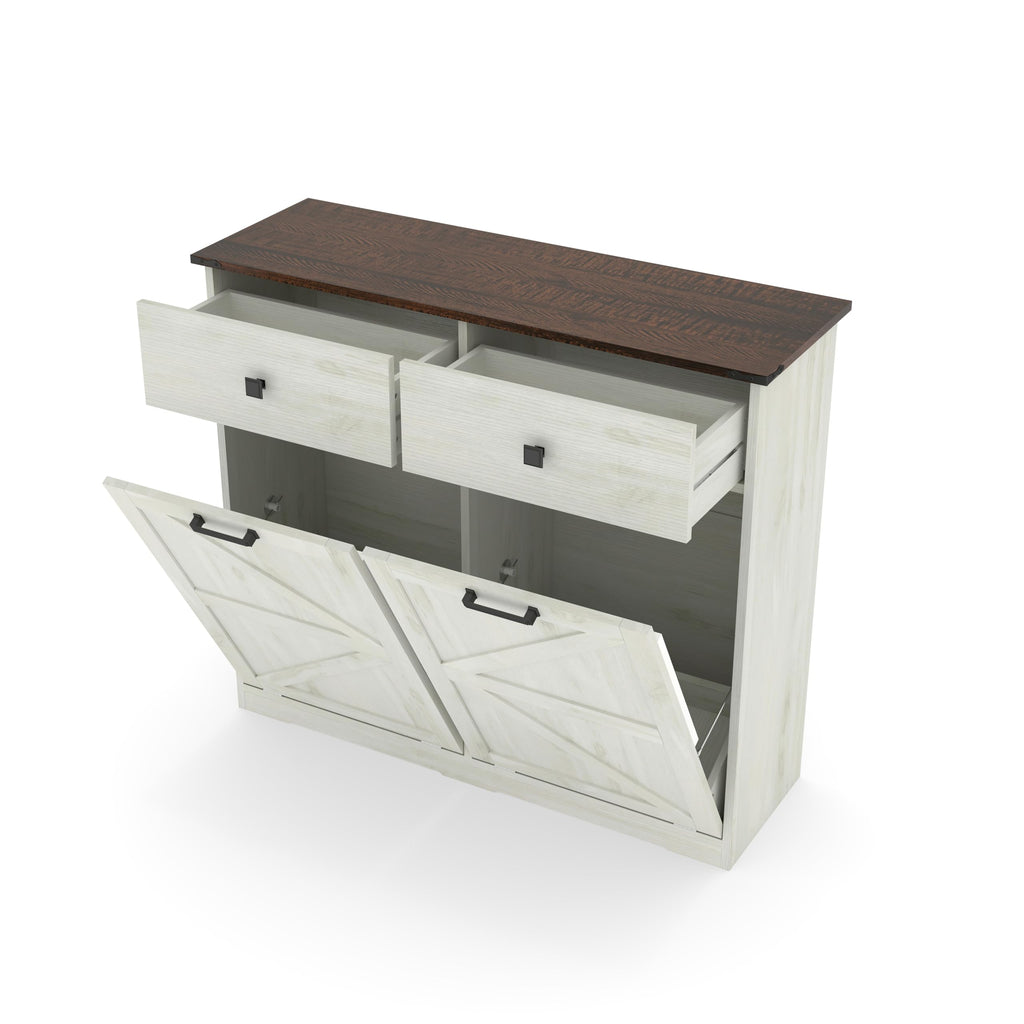 20 Gallon Double Tilt Out Laundry Hamper Cabinet with Drawers Z8296