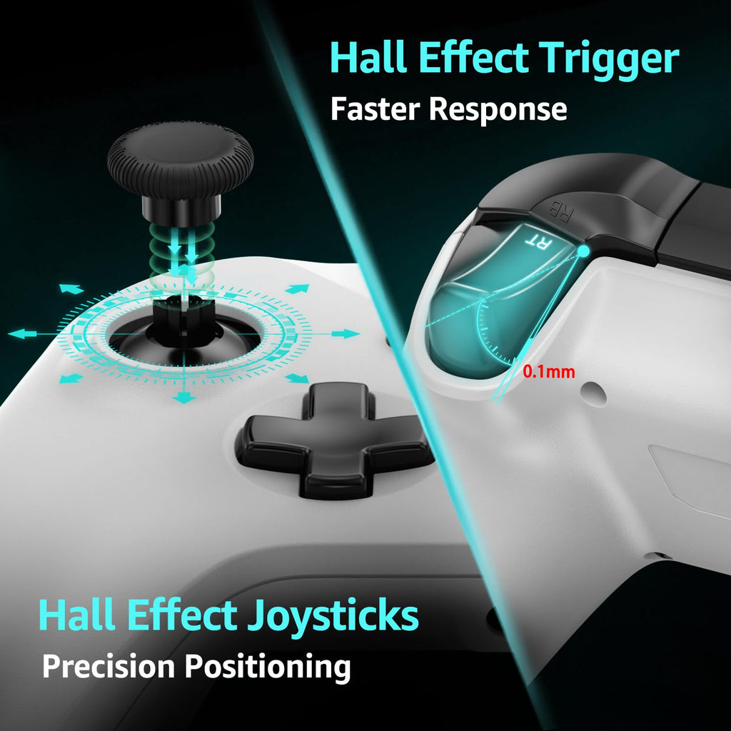 Wired Gamepad with Hall Effect Joysticks Turbo Dual Vibration 3.5mm Headphone Jack White 7.2ft C337300