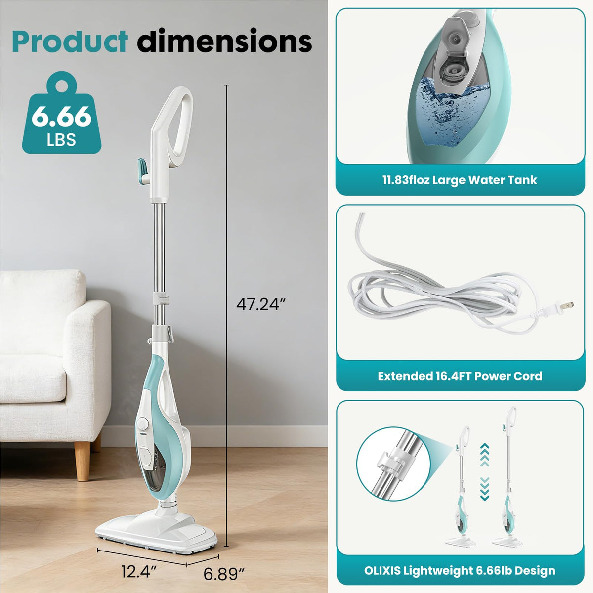 1550W Detachable Handheld Steam Mop with 2 Reusable Pads W77646