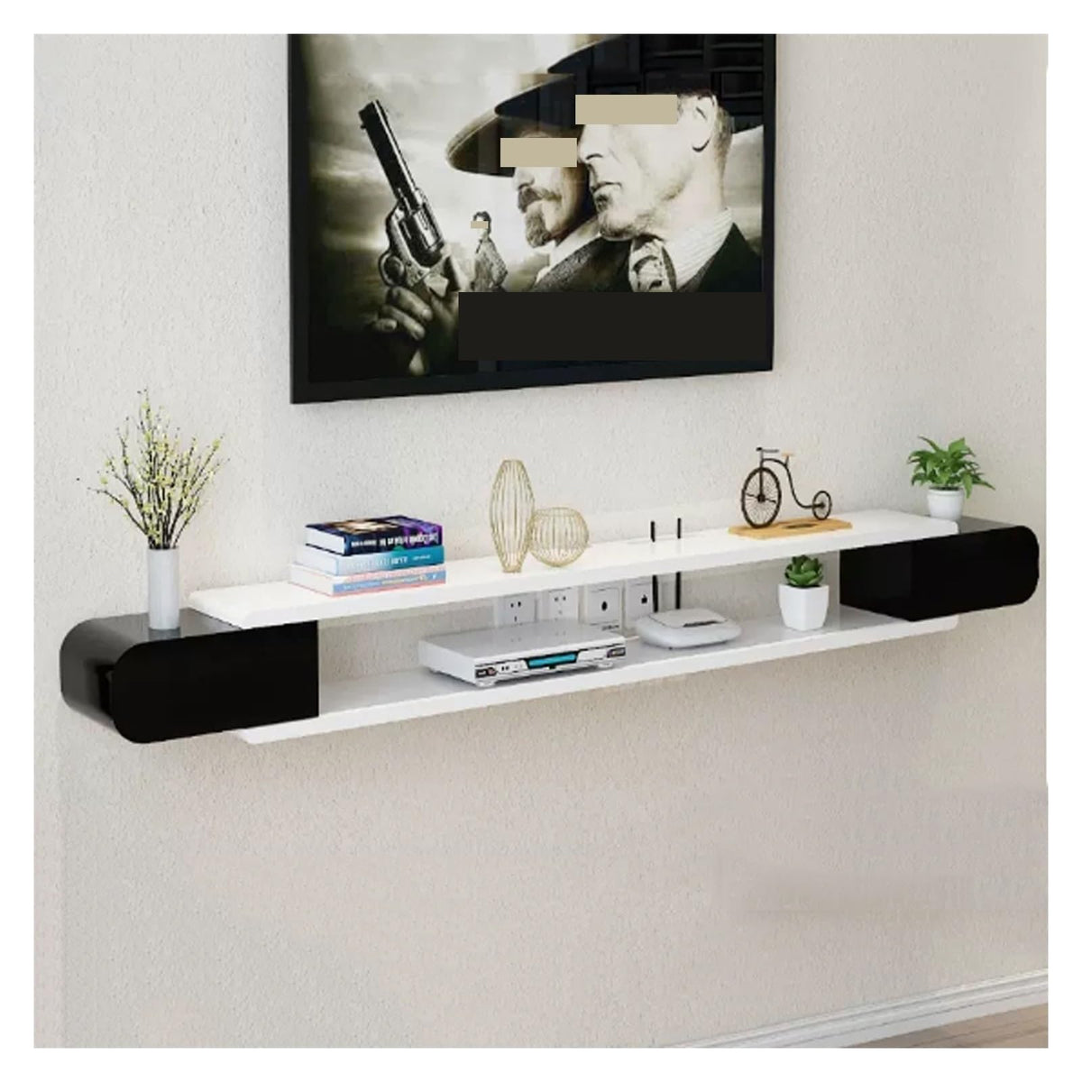 White Black Wall Mounted TV Stand with Storage Shelf Z220
