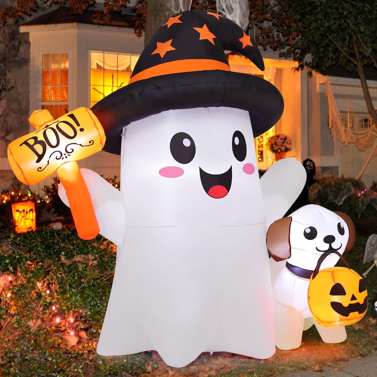 5 FT Halloween Inflatables Ghost with Built-in LEDs B881