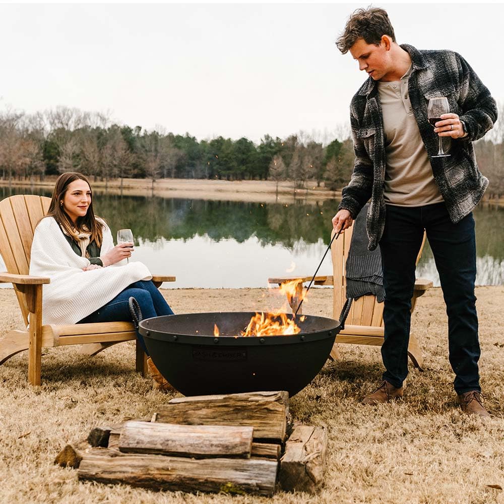 32in Cast Iron Wood Burning Fire Pit with Screen and Poker B188