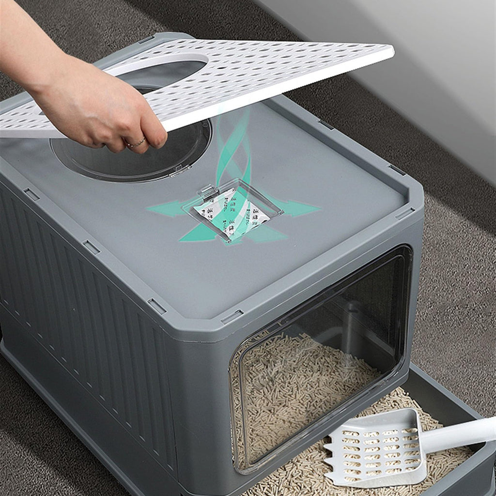 Foldable Enclosed Cat Litter Box with Lid Q63064