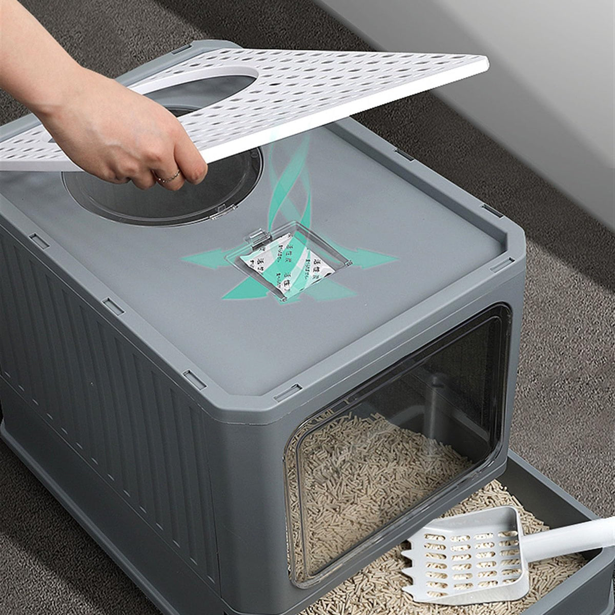 Foldable Enclosed Cat Litter Box with Lid Q63064