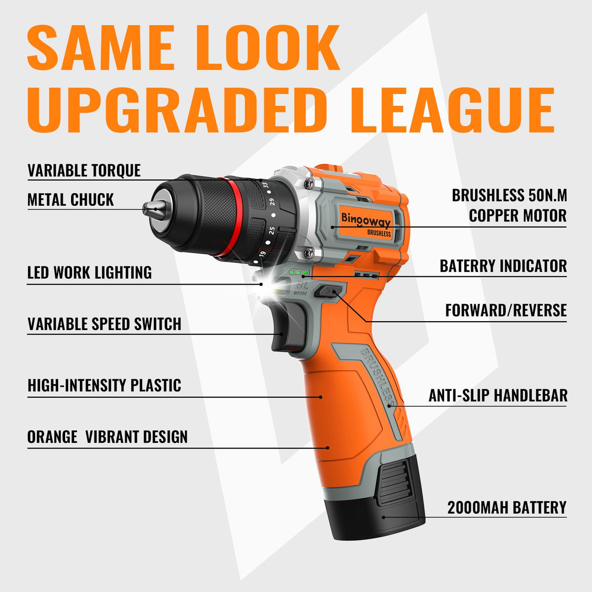 16.8V Brushless Cordless Drill Set with 2 Batteries D6204