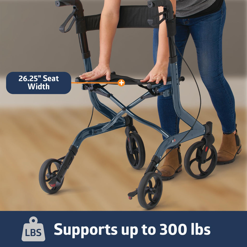 Aluminum Foldable Rollator with Backrest, 300 lbs. Capacity, Navy R71261