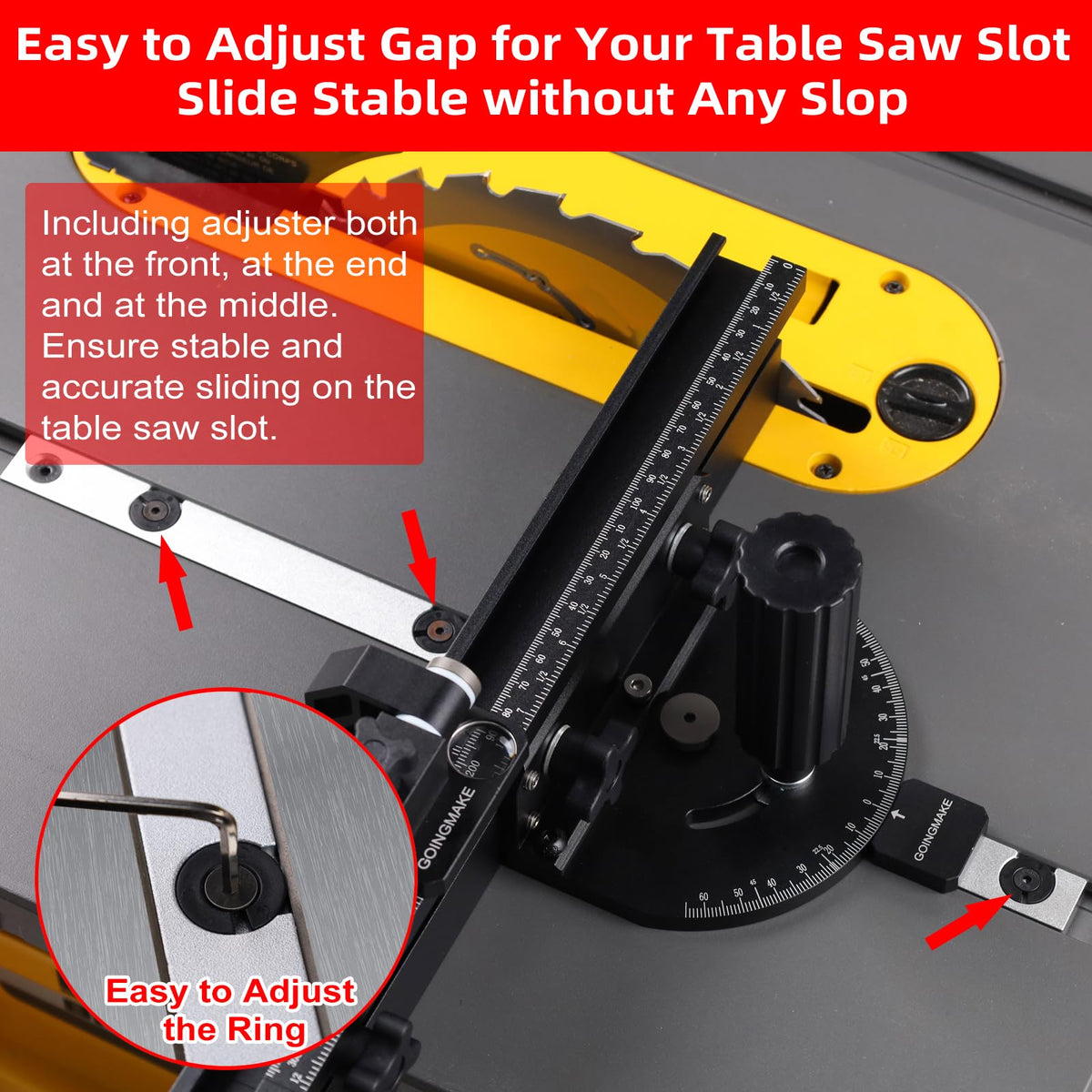 Compact Table Saw Miter Gauge with Extendable Fence T7930