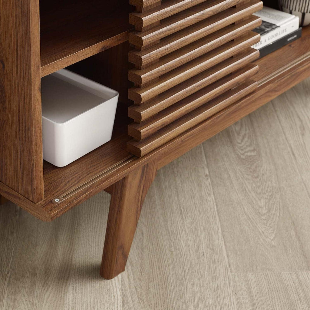 46 in Walnut Corner TV Stand with Sliding Doors A97484
