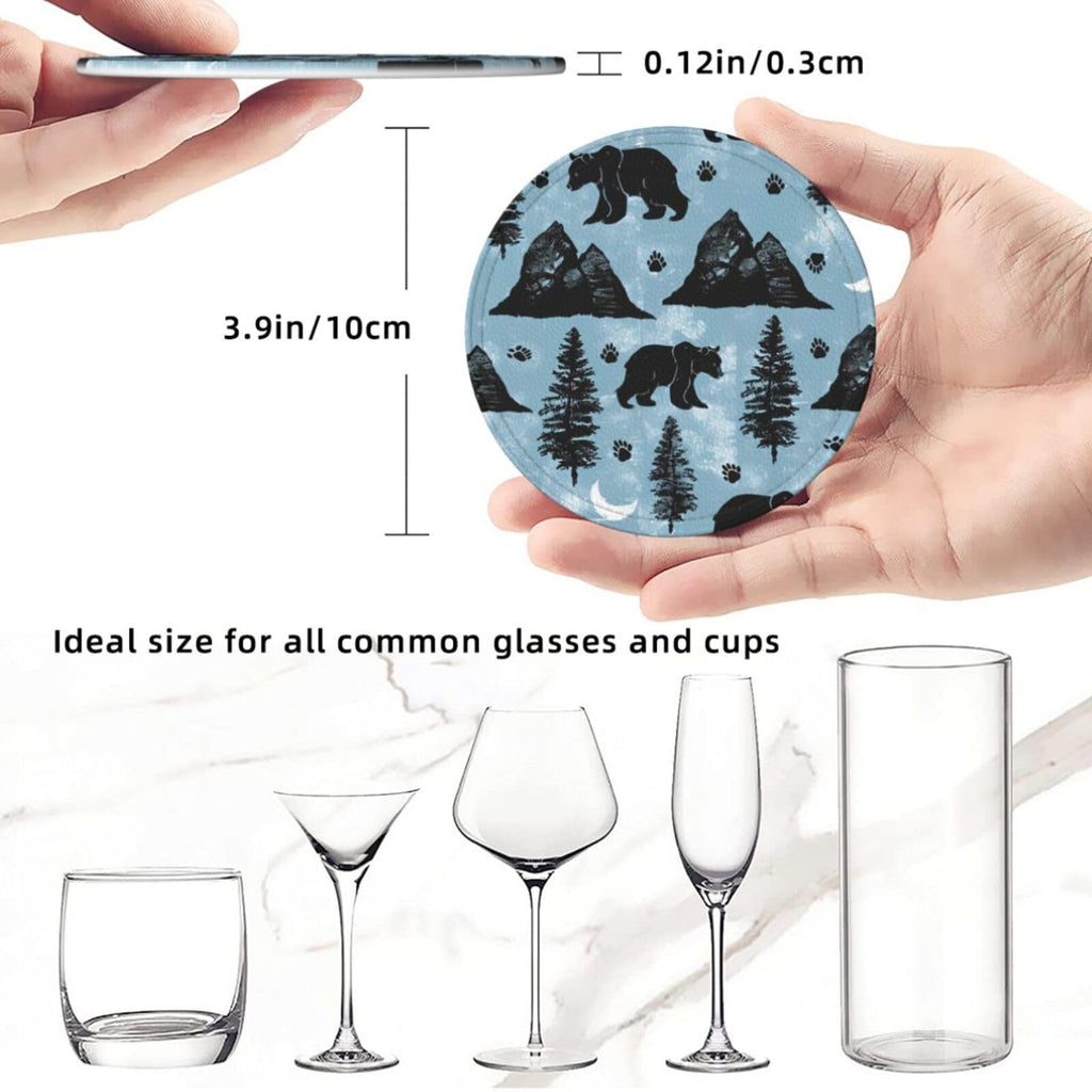 Black Leather Coasters Set with Holder P5360