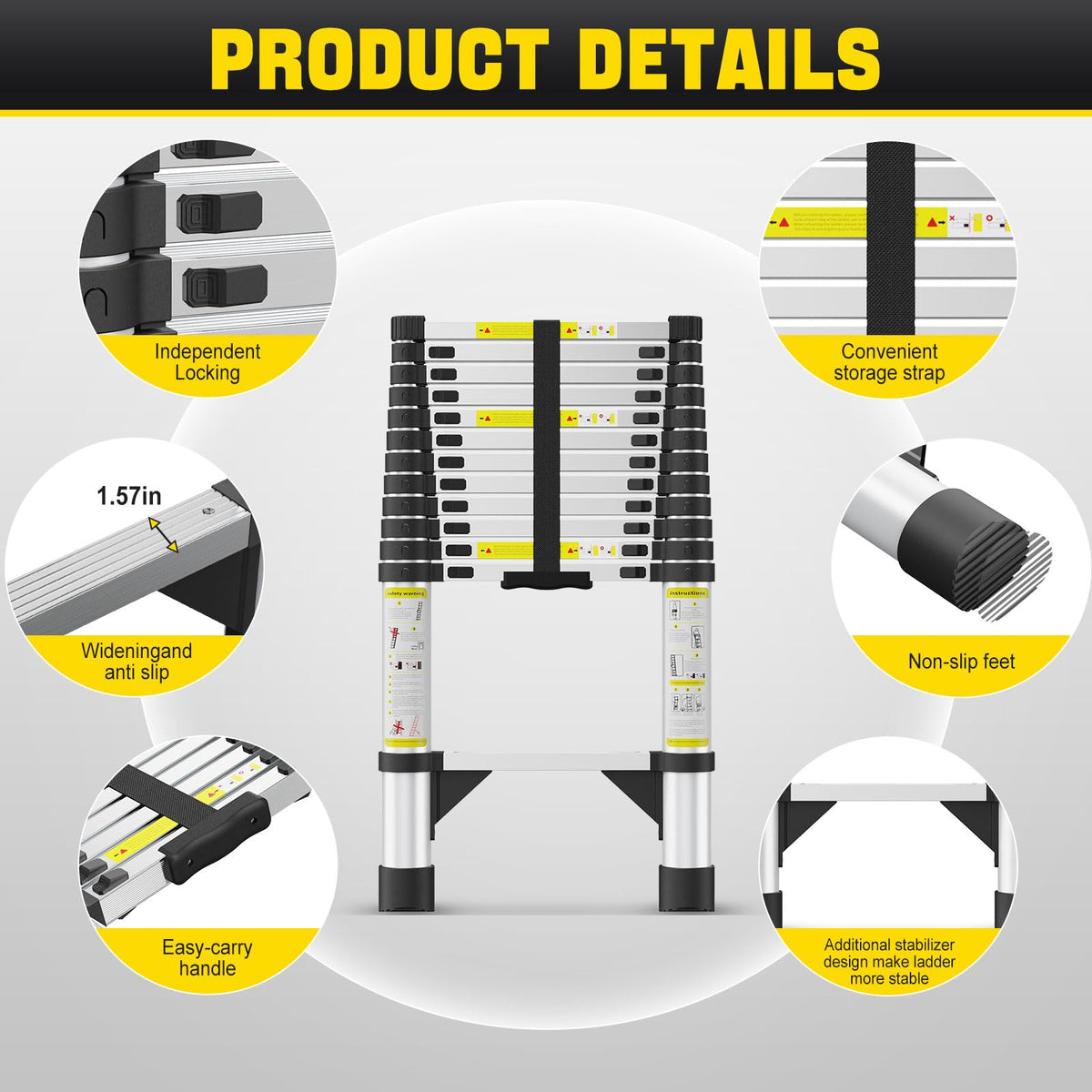 12.5 FT Aluminum Telescoping Ladder A11276