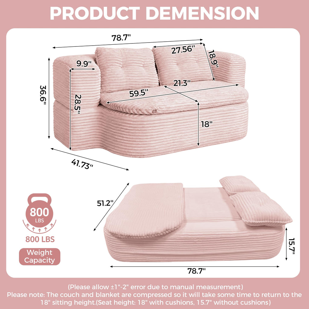 Pink Corduroy Convertible Sofa Bed R531605