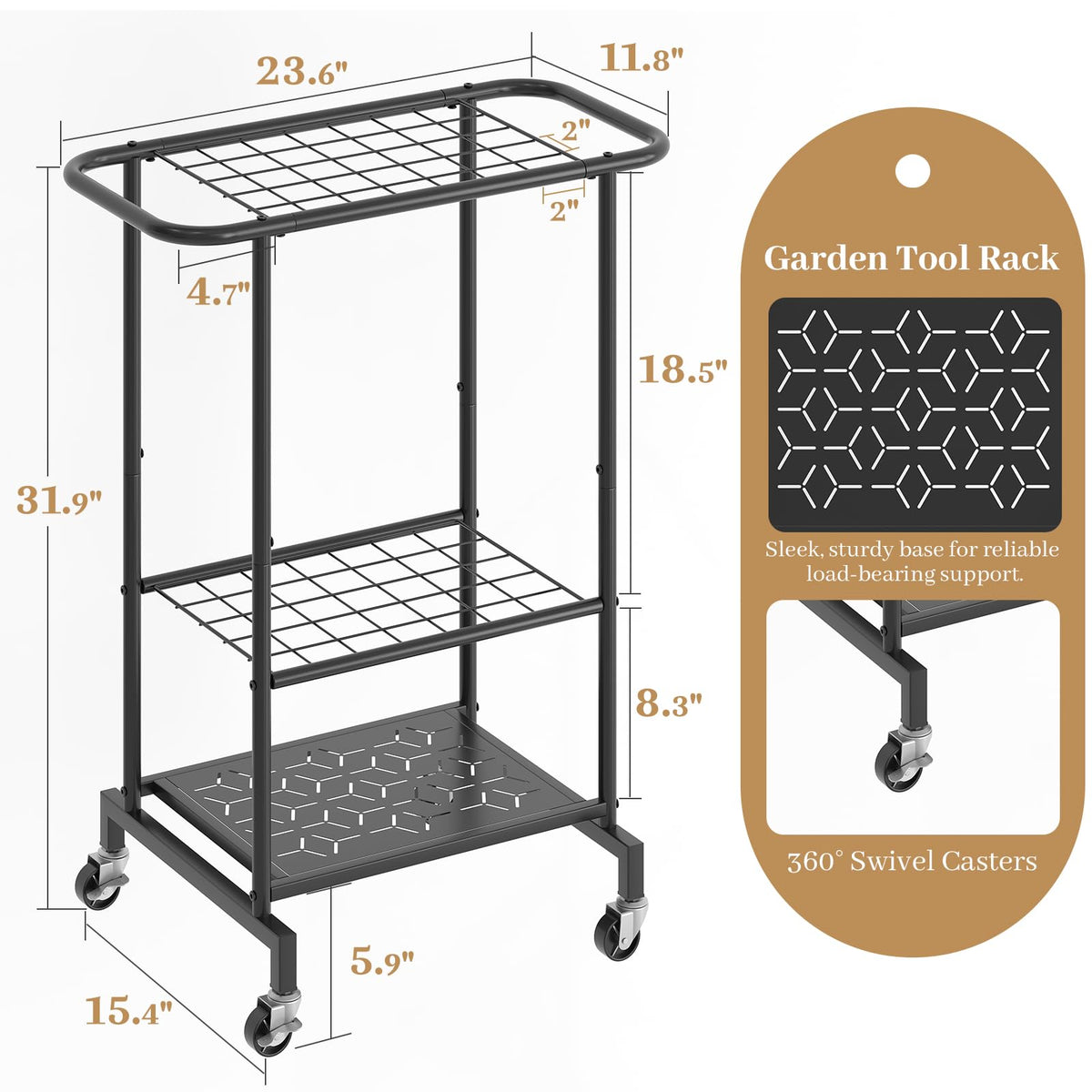 Heavy Duty Metal Garden Tool Organizer with Wheels E4316
