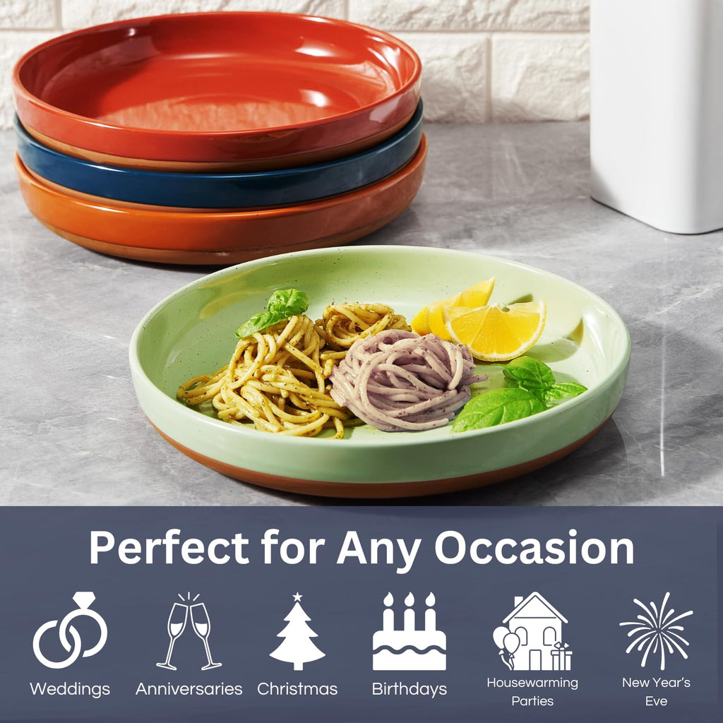 Ceramic Flat Pasta Bowl Plate Set of 4, 35oz Microwave Safe M520261