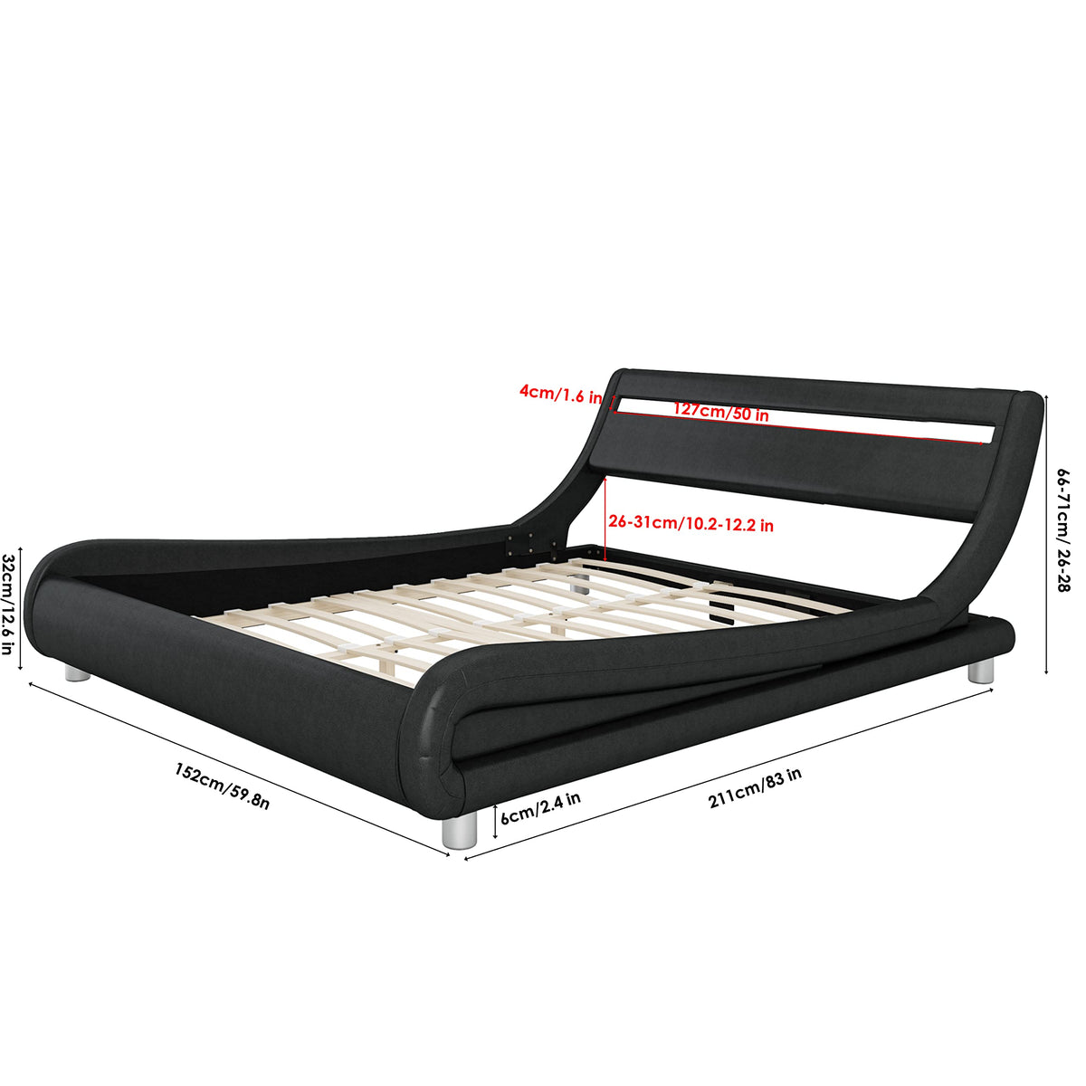 Black Upholstered Full LED Platform Bed Frame with Headboard F994650