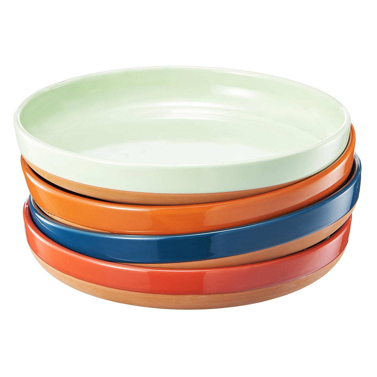 Ceramic Flat Pasta Bowl Plate Set of 4, 35oz Microwave Safe M520261
