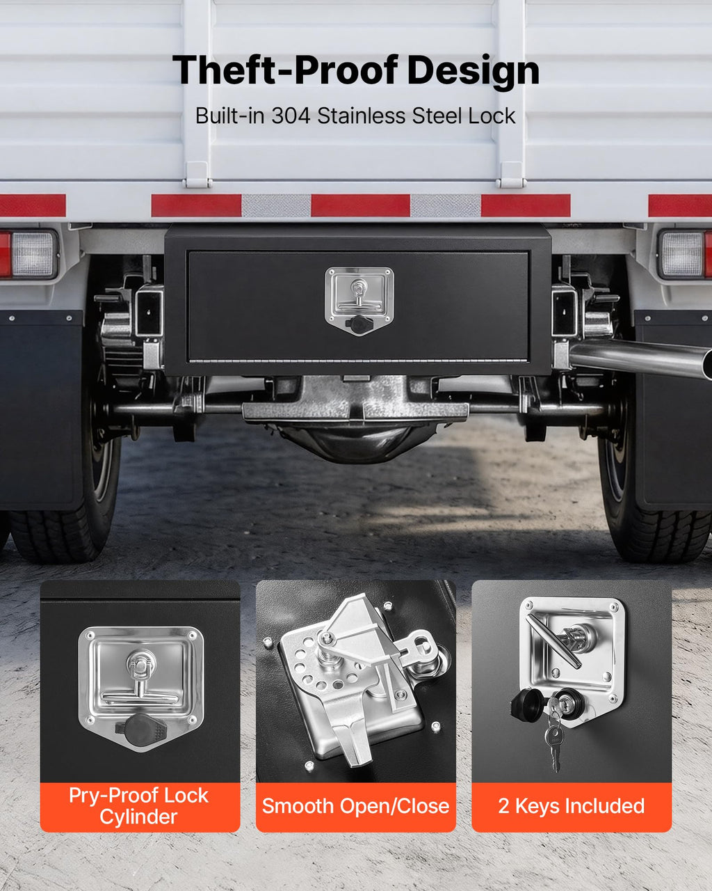 Underbody Truck Tool Box 27 x 10 x 10 Inch Heavy Duty Steel with Lock & Keys Black B6910