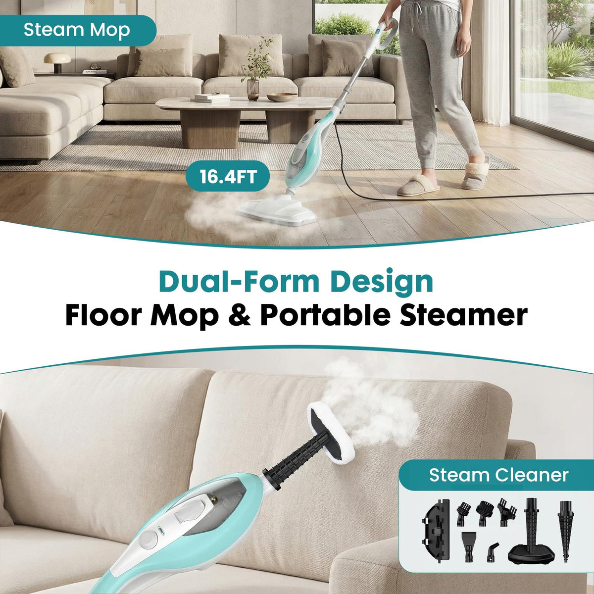 1550W Detachable Handheld Steam Mop with 2 Reusable Pads W77646