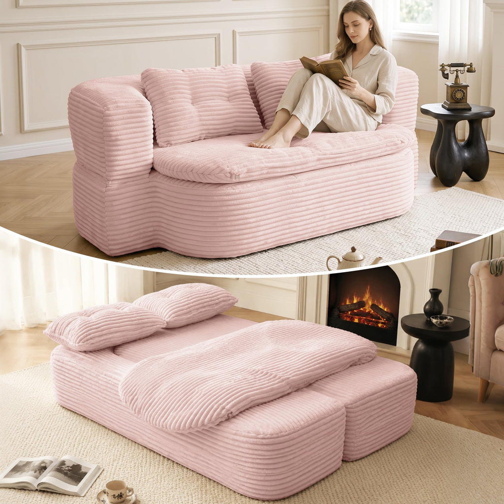 Pink Corduroy Convertible Sofa Bed R531605