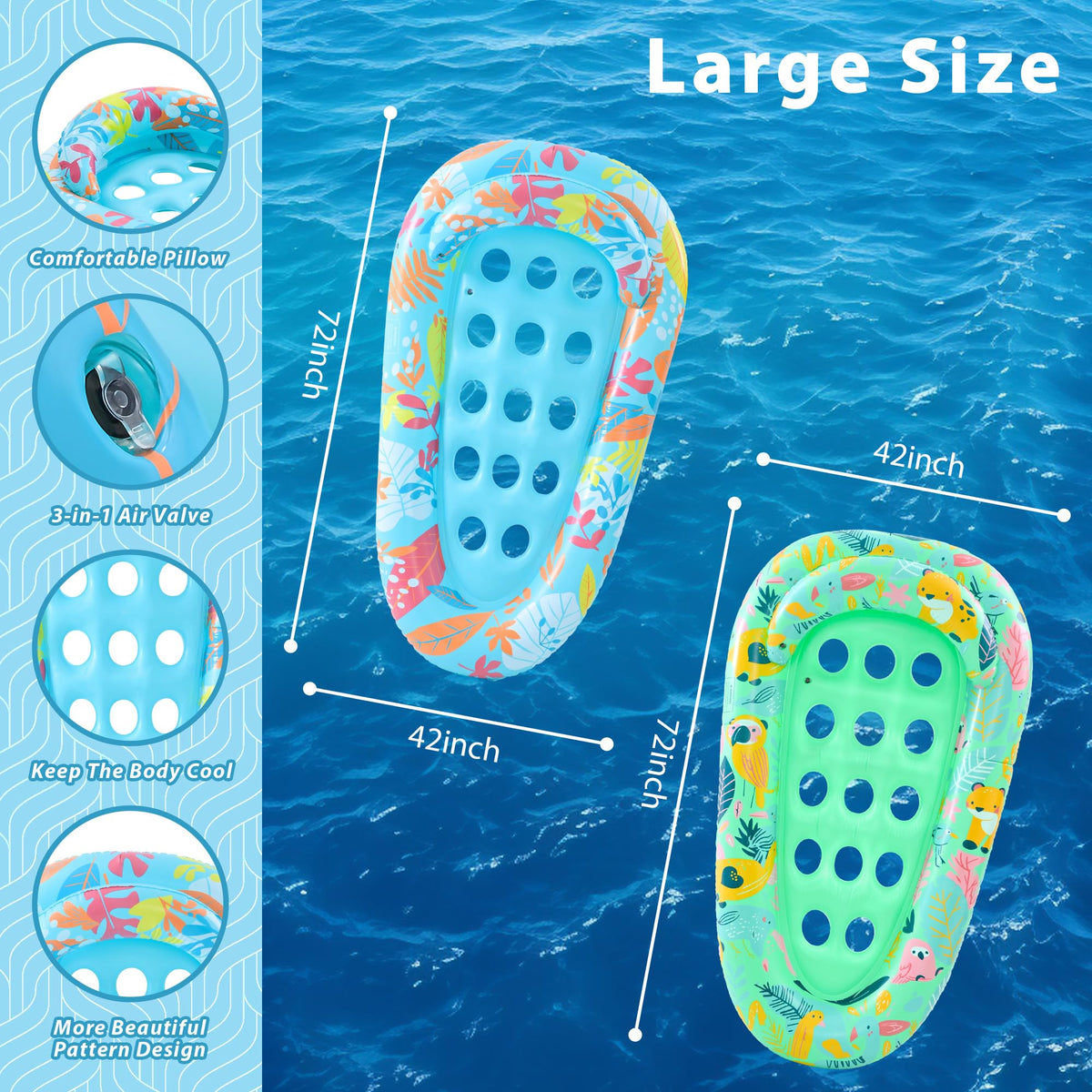 4 Pack Inflatable Pool Float Lounger with Headrest M22284