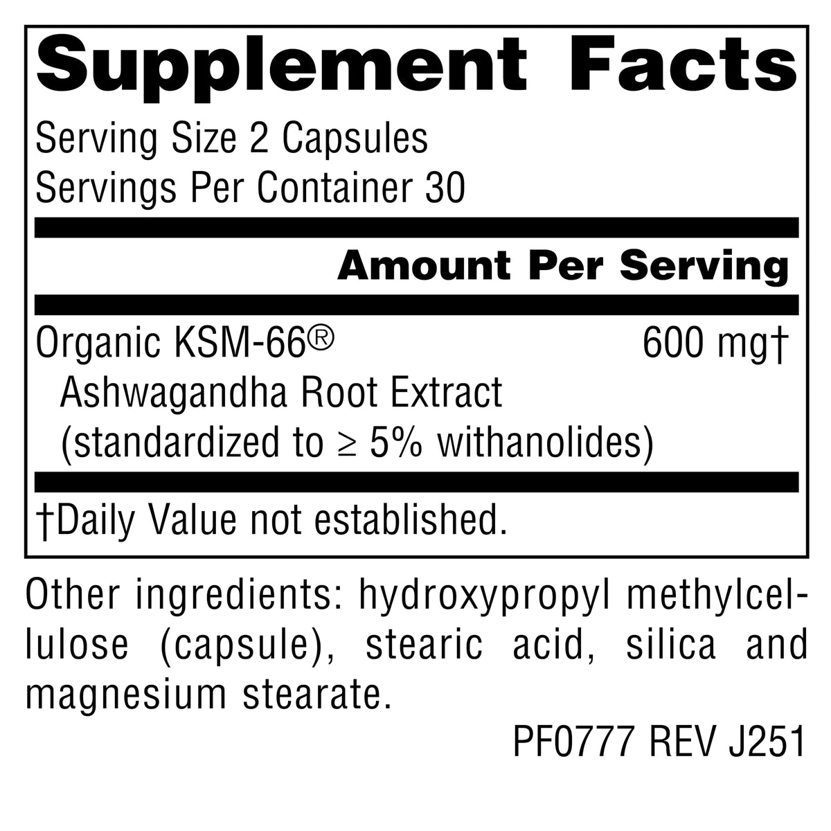 Ashwagandha 600 mg 60 Vegetarian Capsules Y227