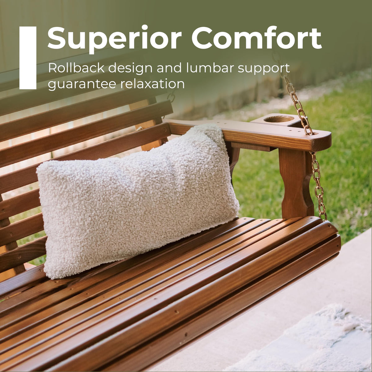 Heavy Duty 700 Lb Capacity Porch Swing with Cup Holders, 5 Foot F256