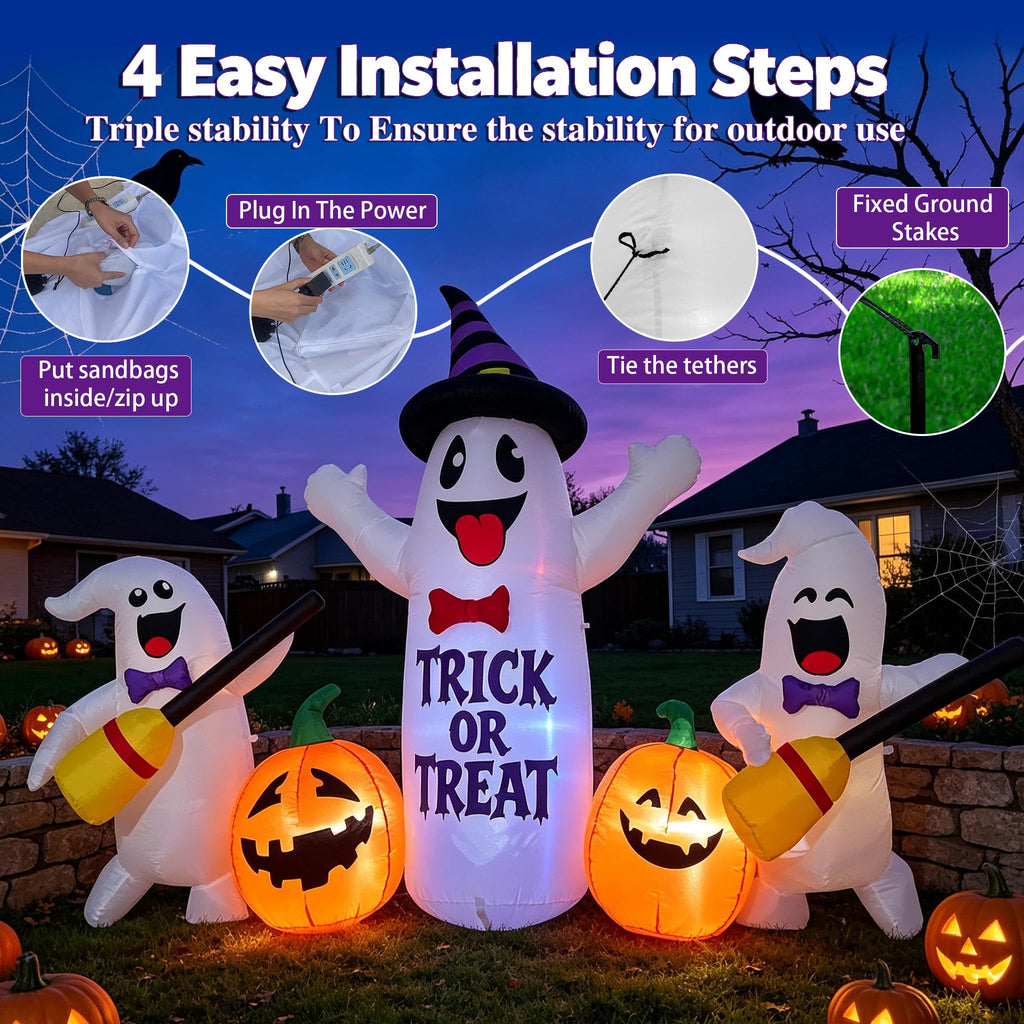 8FT LED Inflatable Ghosts with Pumpkins Y418