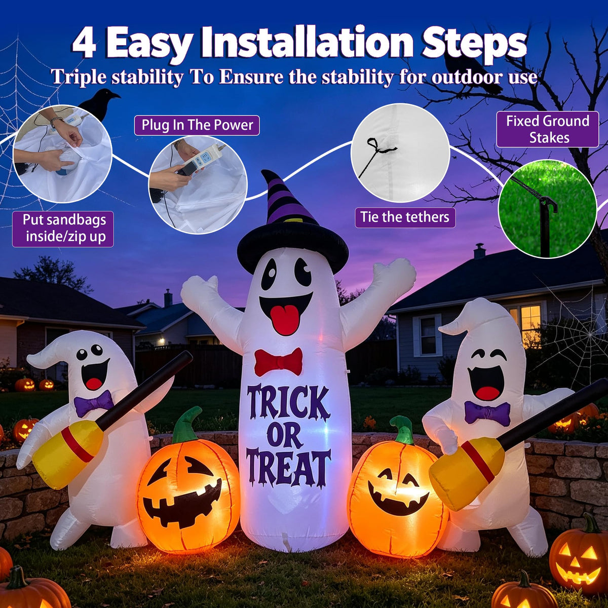 8FT LED Inflatable Ghosts with Pumpkins Y418