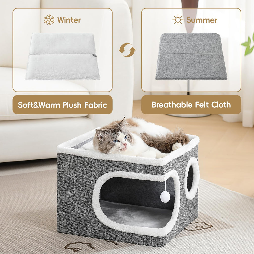 Large Covered Cat Bed Cave, Grey, 16in L942