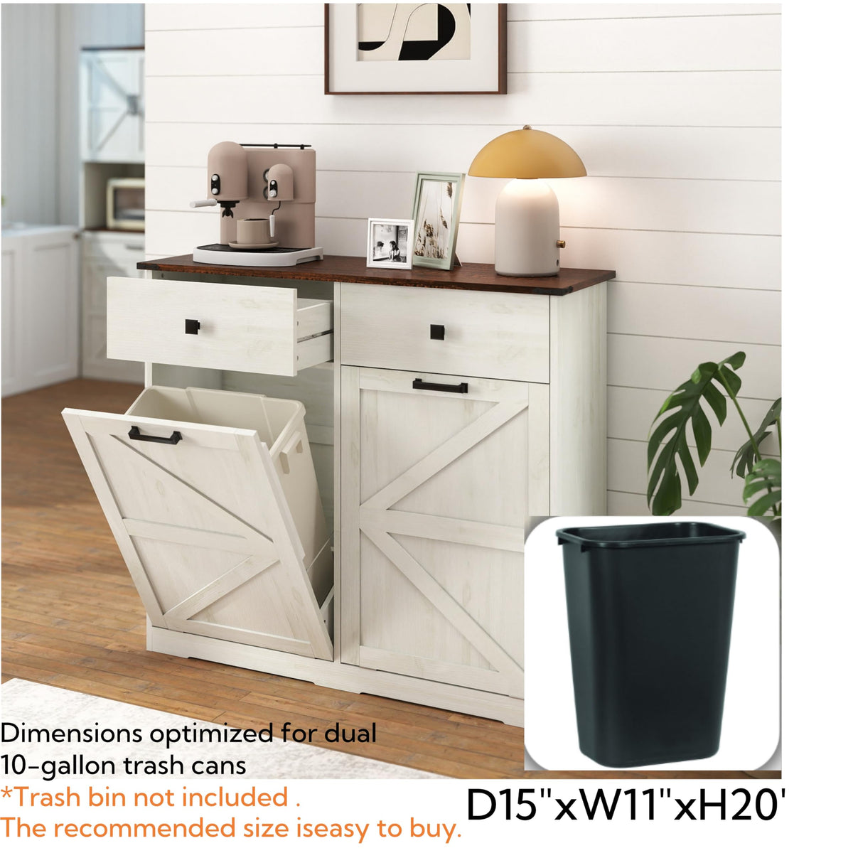 20 Gallon Double Tilt Out Laundry Hamper Cabinet with Drawers Z8296