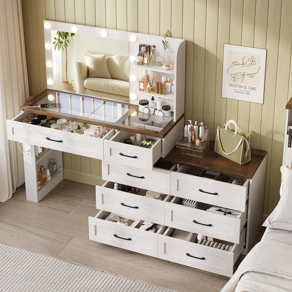 Antique White 6-Drawer Vanity Desk L719354