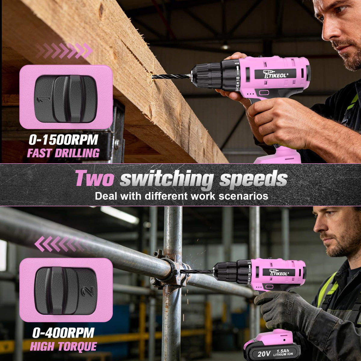 20V Cordless Pink Drill Set with Battery & Charger Q31148