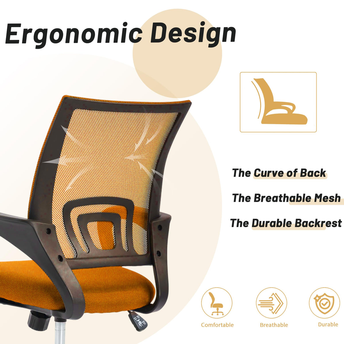 Orange Mesh Ergonomic Office Chair with Lumbar Support Y5697