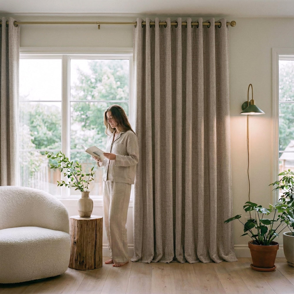 Linen Blackout Curtains 84 Inches Long 2 Panels Set I1348