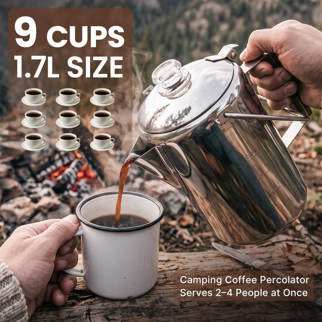 9 Cup Stainless Steel Coffee Pot with Wood Handle Z5910