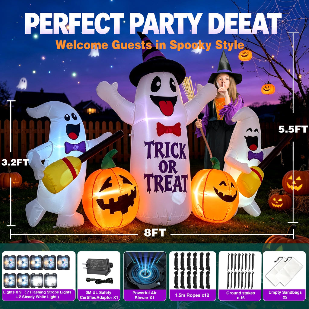 8FT LED Inflatable Ghosts with Pumpkins Y418