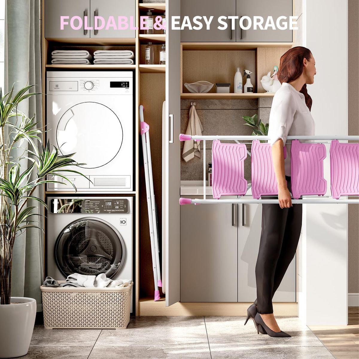 4 Step Pink Foldable Step Stool with Handrail P497755
