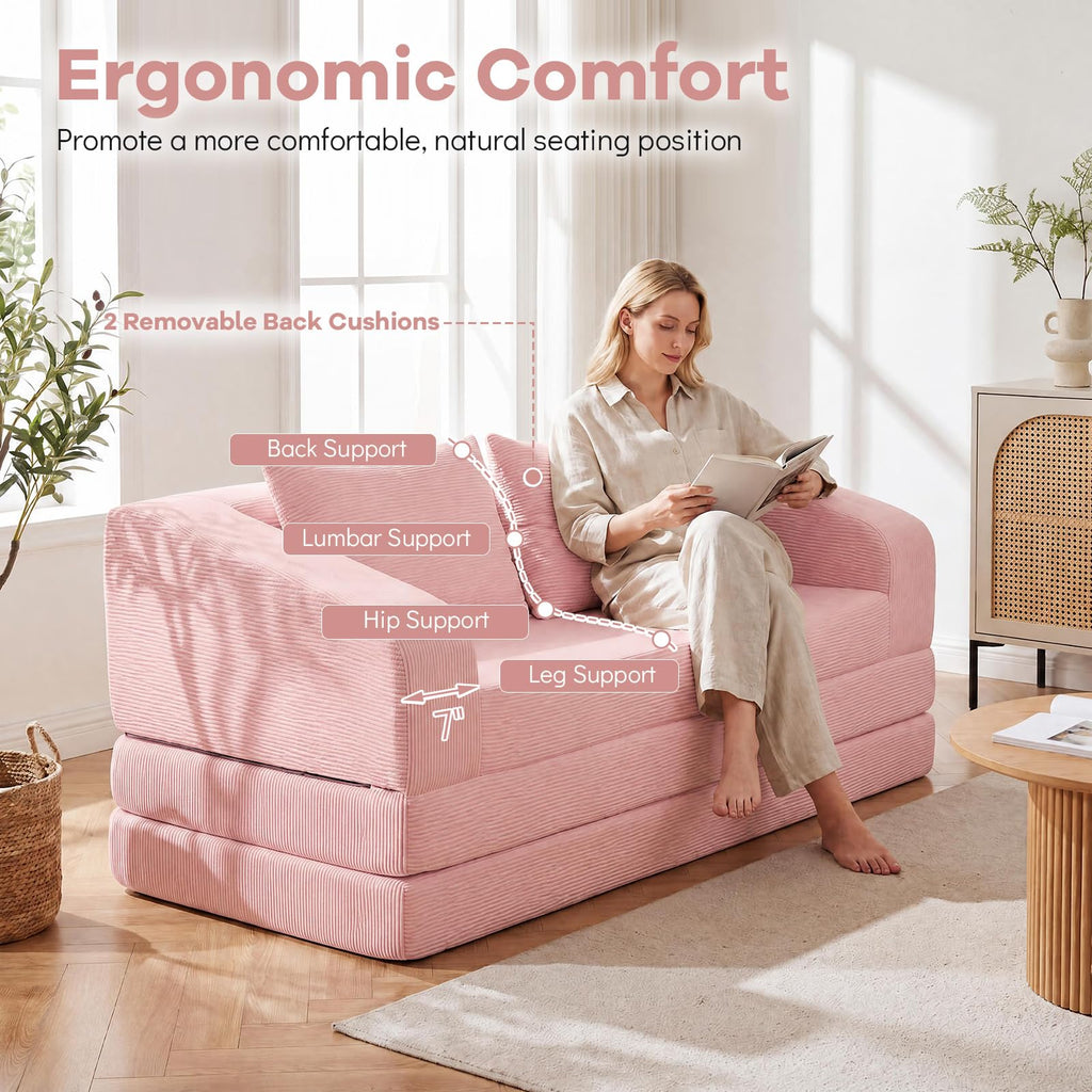 61" Pink Convertible Futon Sofa Bed T415284