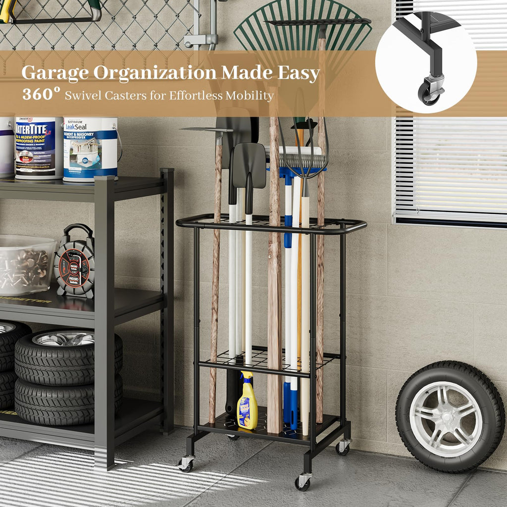 Heavy Duty Metal Garden Tool Organizer with Wheels E4316