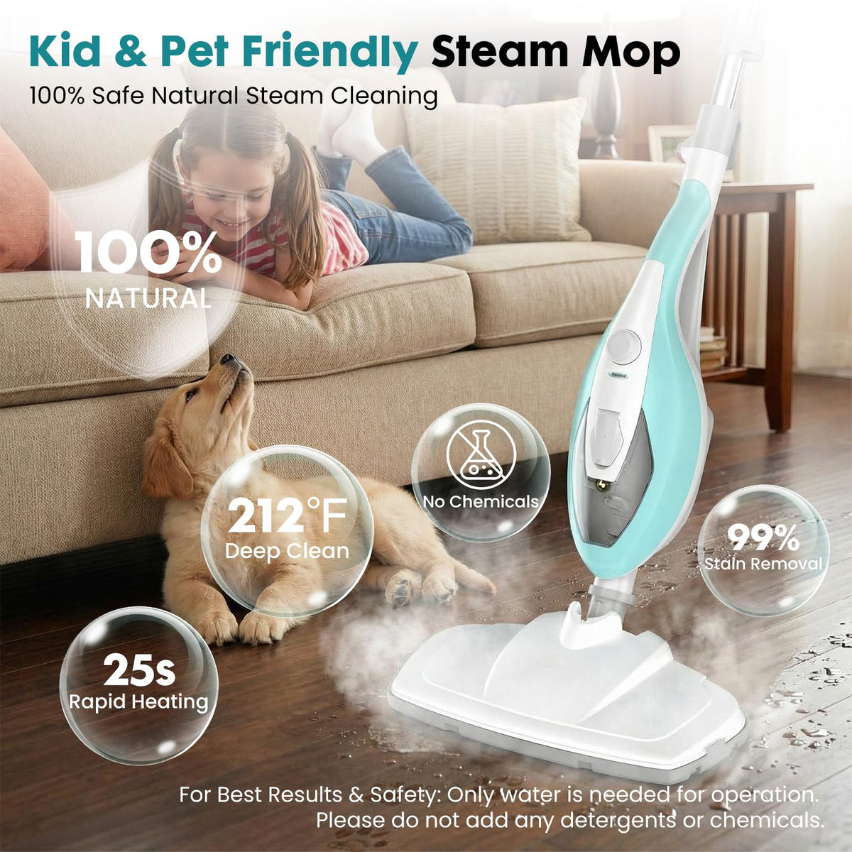 1550W Detachable Handheld Steam Mop with 2 Reusable Pads W77646