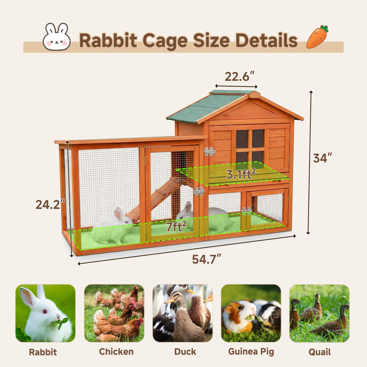 Large Outdoor Indoor Wooden Rabbit Hutch T7001