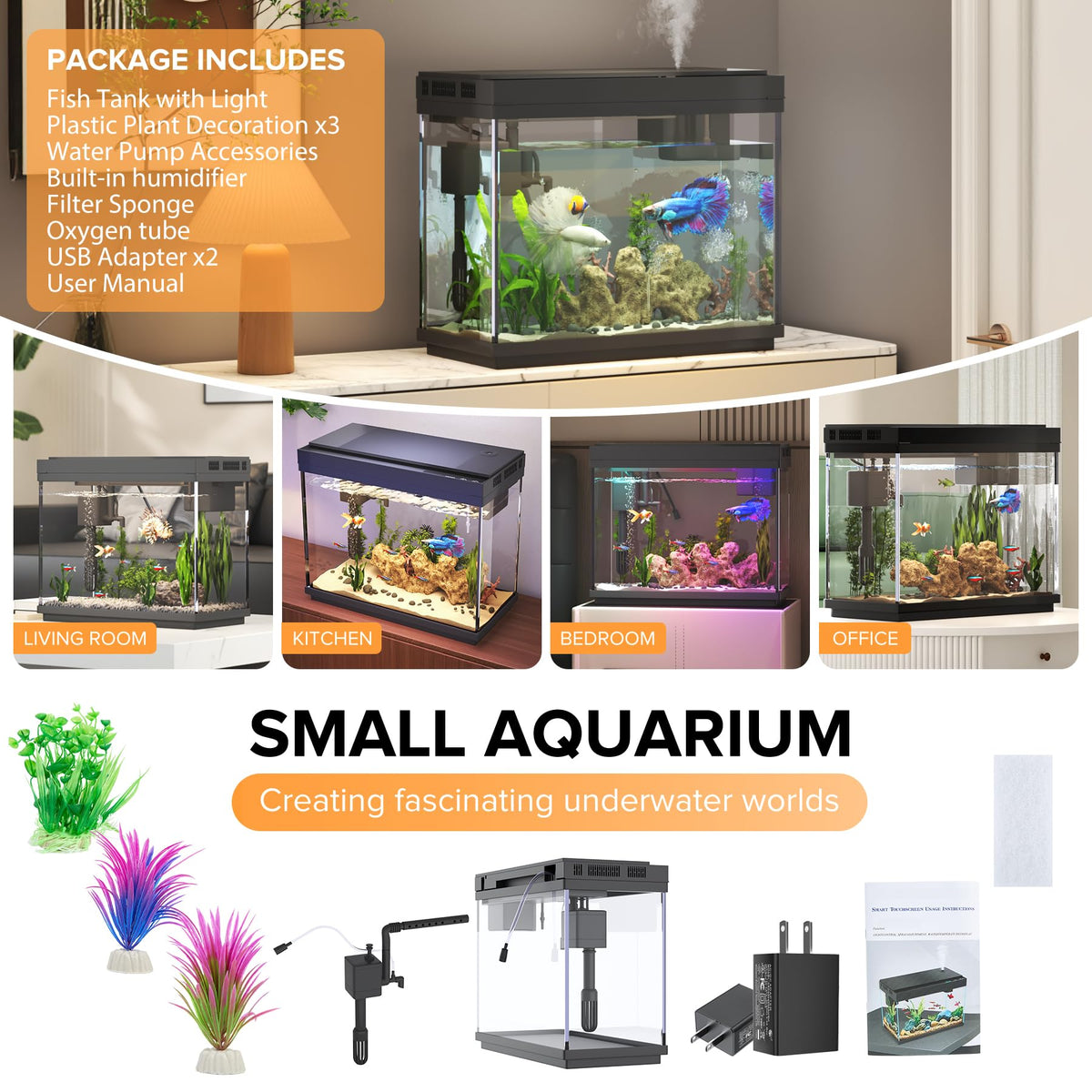 2.4-Gallon Aquarium Starter Kit with Quiet Pump O653347