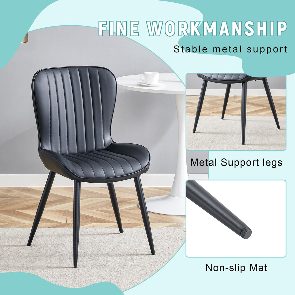 Black Dining Chairs Set of 4 PU Leather Metal Leg Z939