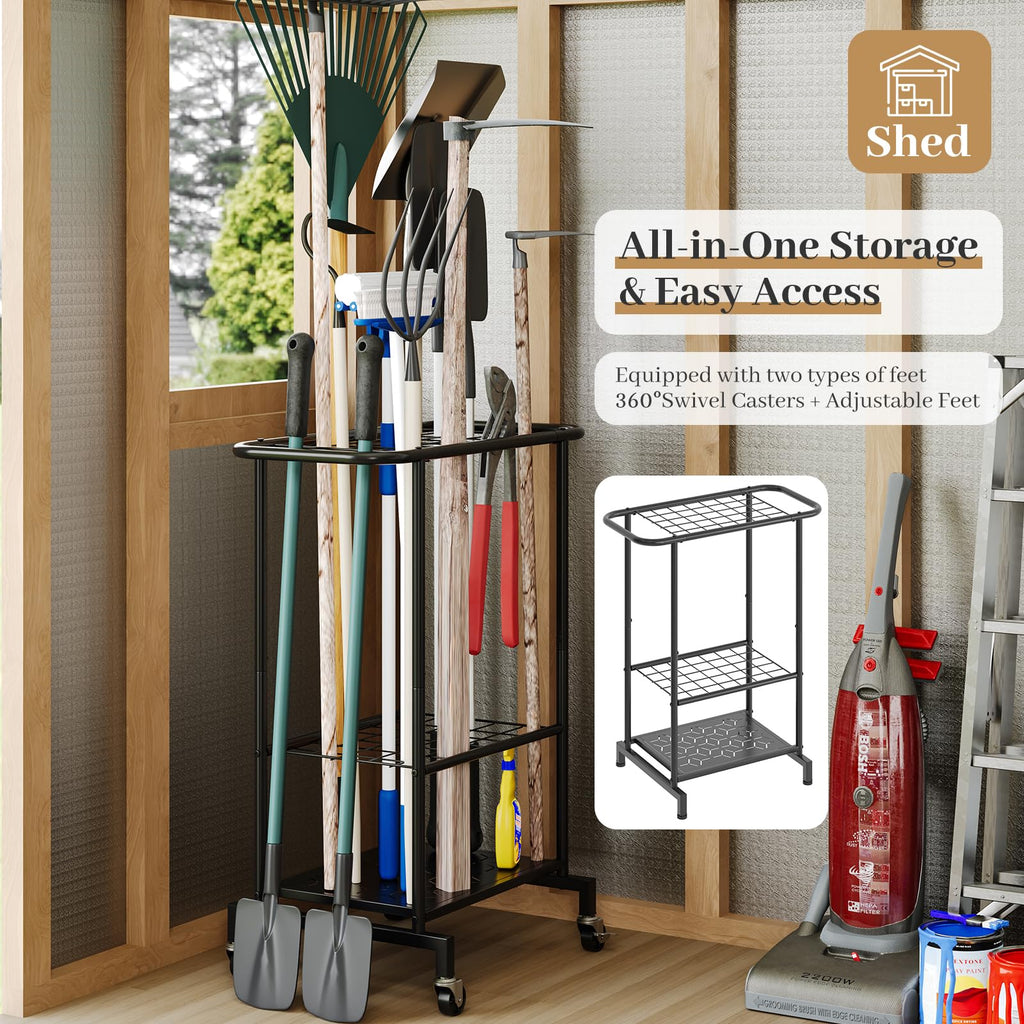 Heavy Duty Metal Garden Tool Organizer with Wheels E4316