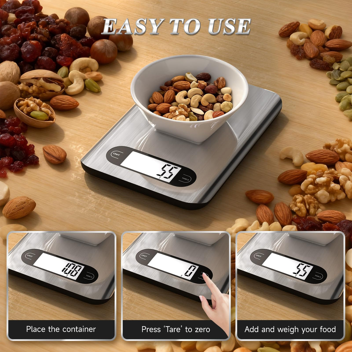 Digital Kitchen Scale 17 Pounds Capacity Stainless Steel W2188