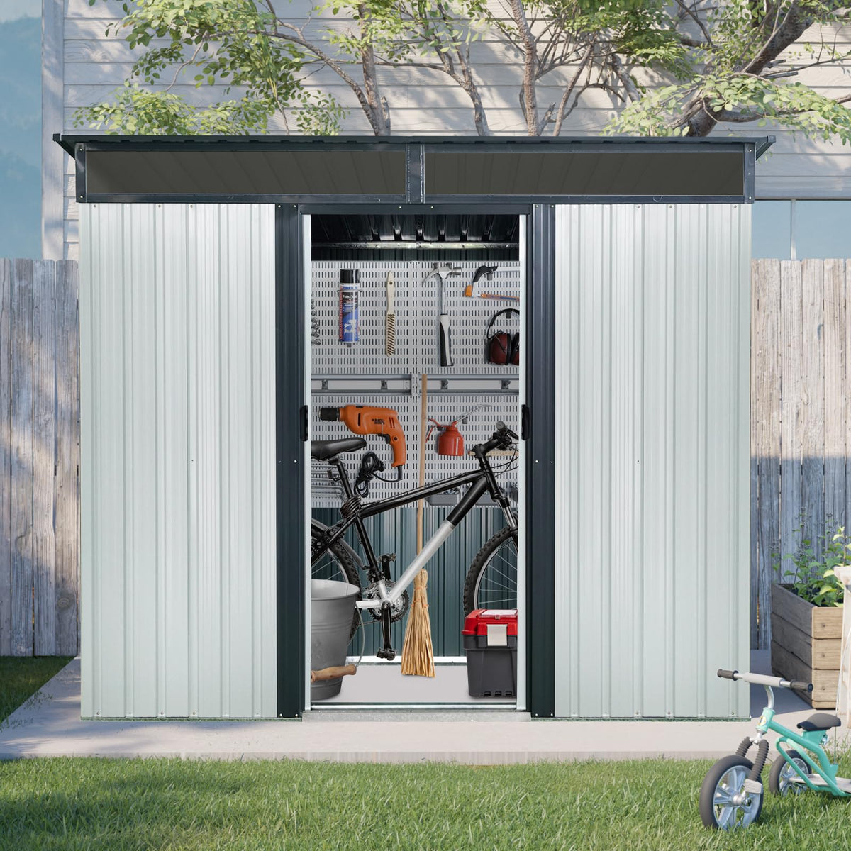 8 x 6 FT Metal Storage Shed with Lockable Sliding Doors H537086