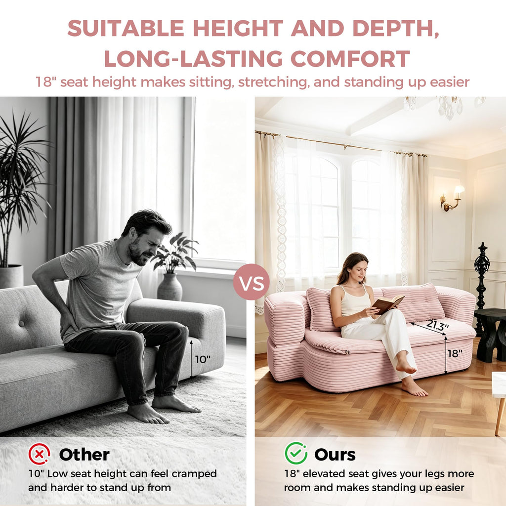 Pink Corduroy Convertible Sofa Bed R531605