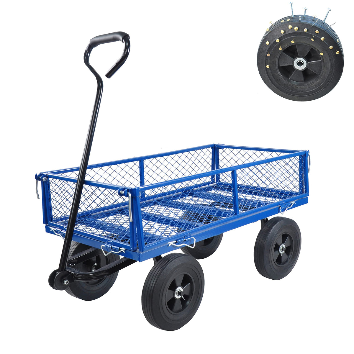 10" Flat Free Steel Garden Wagon Cart with Mesh A585