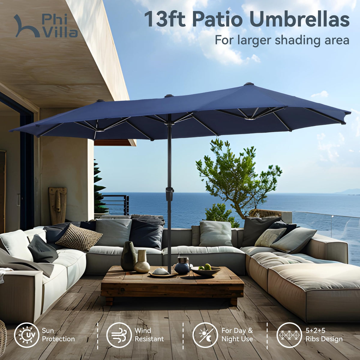 13ft Navy Rectangle Outdoor Patio Umbrella Q901300