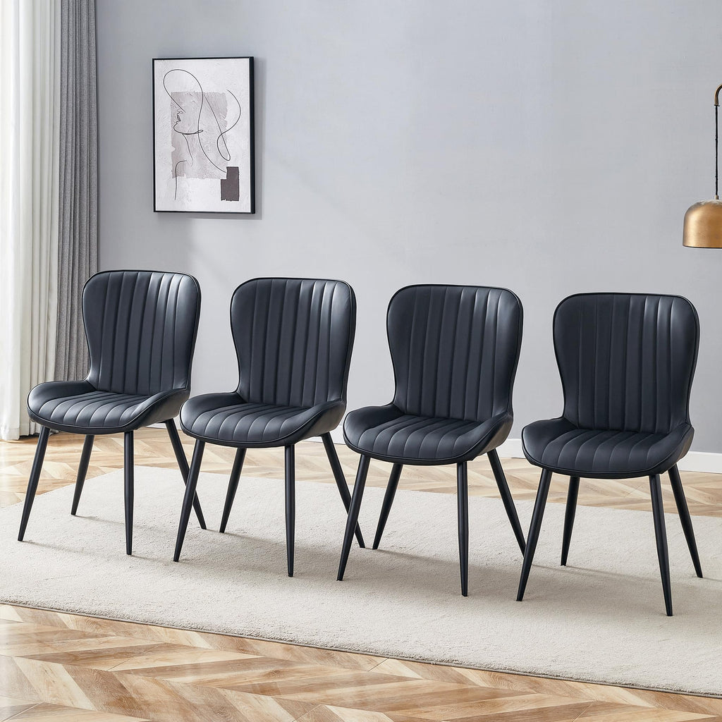Black Dining Chairs Set of 4 PU Leather Metal Leg Z939